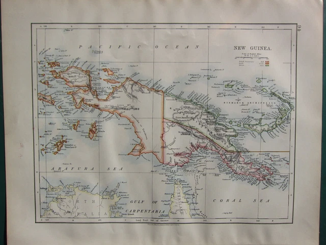 1900 Victorian Map ~ New Guinea Possessions Kaiser Wilhelms Country Bismarck