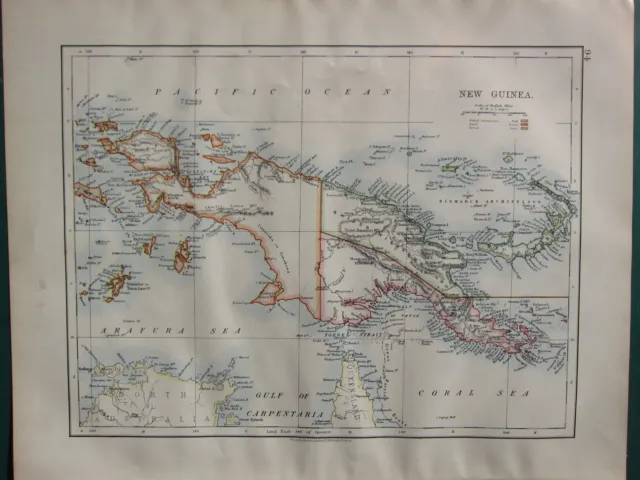 1900 Viktorianisch Karte ~ Neu Guinea Possessions Kaiser Wilhelms Land Bismarck