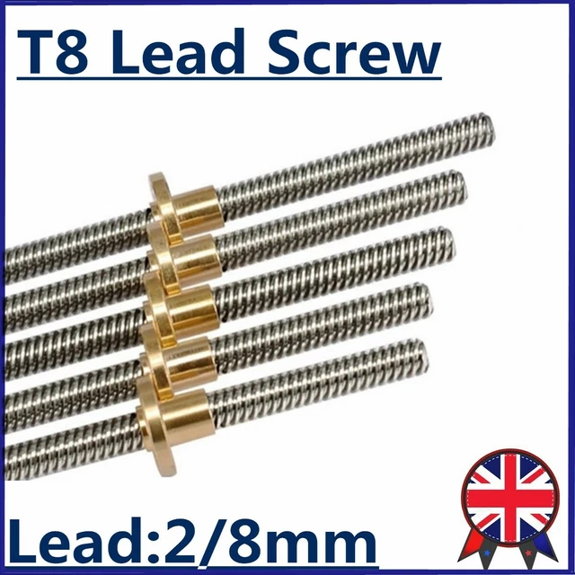 Lead Screw T8 Pitch Lead 2mm/8mm Rod Stainless Linear Rail Bar 100mm-1200mm CNC