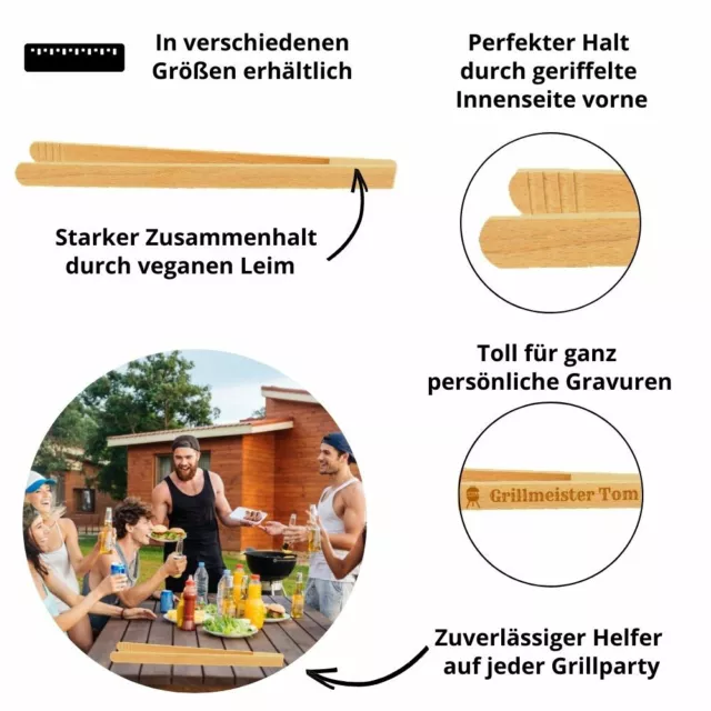 Grillzange Grillbesteck Wurstzange Würstchenzange aus Buchenholz Länge 40 cm 3