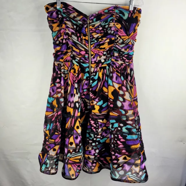 Betsey Johnson Women's Size 14 Dress Butterfly Print Strapless Front Zip Mesh 2