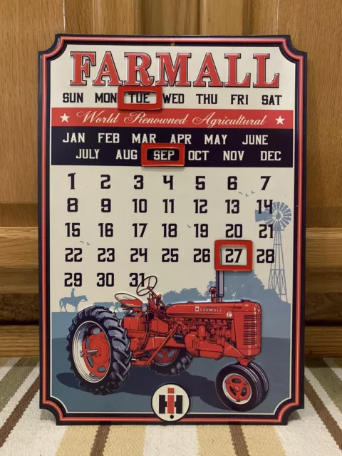 Farmall Tractor Calendar Yearly Metal Sign IH Barn Vintage Style Wall Decor