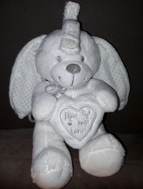 Doudou peluche Lapin Blanc Musical Pommette Ttbe "Mon Petit coeur "