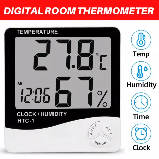 Digital LCD Thermometer Hygrometer Humidity Meter Room Indoor Temperature Clock