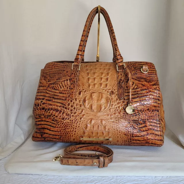 Brahmin Finley Carry All Croc Embossed Brown Leather  Handbag Crossbody Satchet