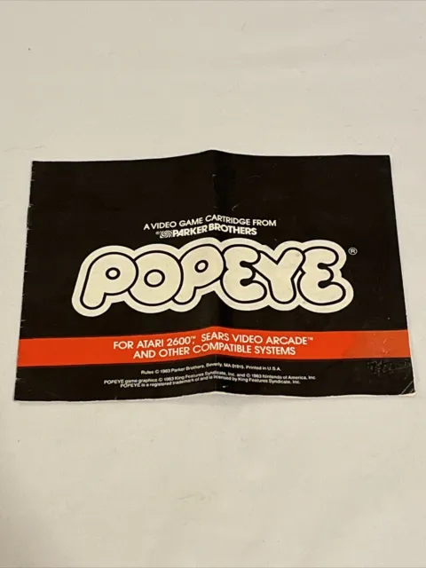 Atari 2600 Popeye Game Manual only