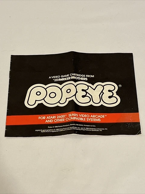 Atari 2600 Popeye Game Manual only