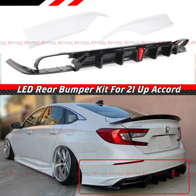 For 2018-2022 Accord Yofer V2 Led Rear Bumper Diffuser+ White Corner Apron Spat