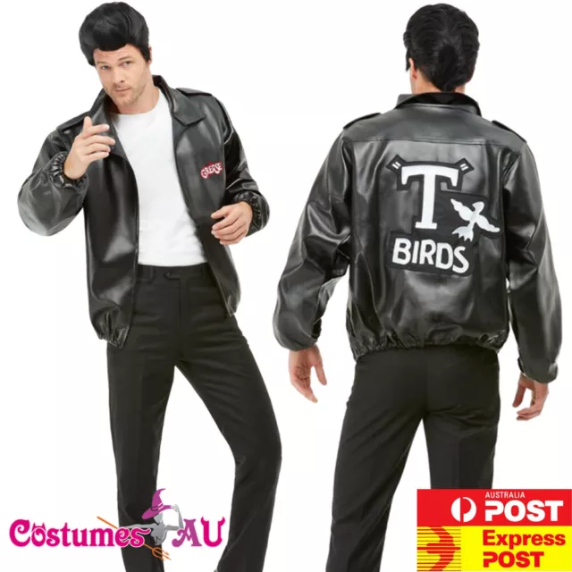 Mens T-Birds Gang Jacket 1950 50s Black Grease Danny T bird Tbird Costume Rock