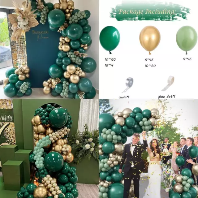 Kit arco palloncino verde scuro, 126 pz kit ghirlanda oro