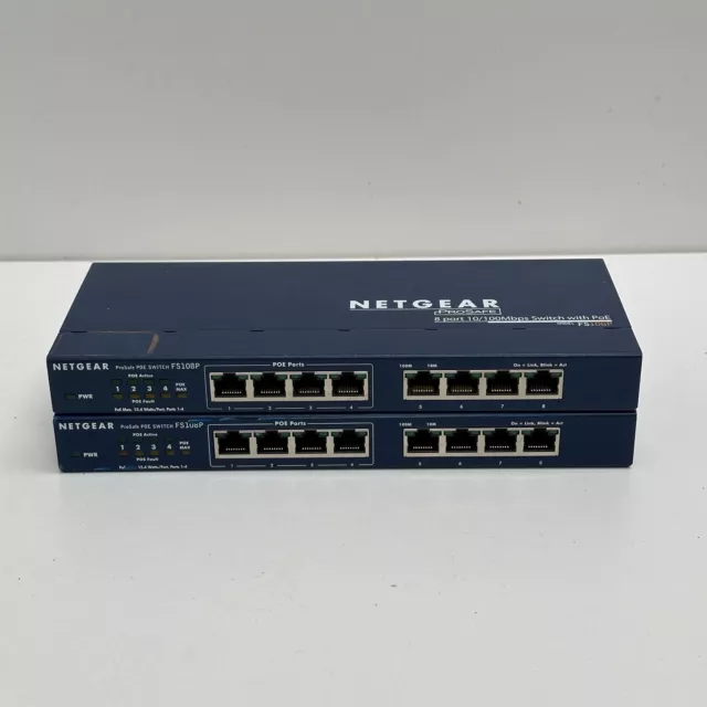 Netgear ProSafe 8 port 10/100 Switch with PoE - FS108P - Joblot x2 - Good