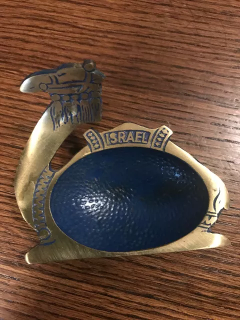 Vintage Israeli Hakuli - Camel - Brass & Blue Enamel Pin/Trinket Dish