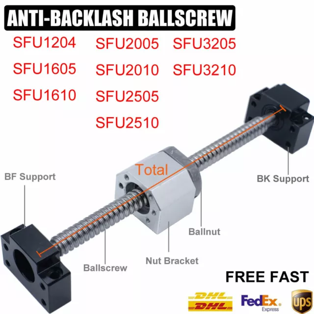 Rolled Ballscrew&Ballnut Anti-Backlash Ball Screw End Machine Support 500/1000mm