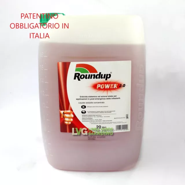 ROUNDUP 360 POWER 2.0 Diserbante Erbicida Glifosate 20 L PATENTINO FITOSANITARIO