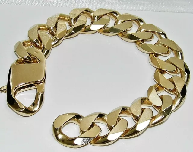 9CT GOLD ON SILVER 10 INCH HUGE MEN'S CURB BRACELET HEAVY 134.2g - CHUNKY 20MM