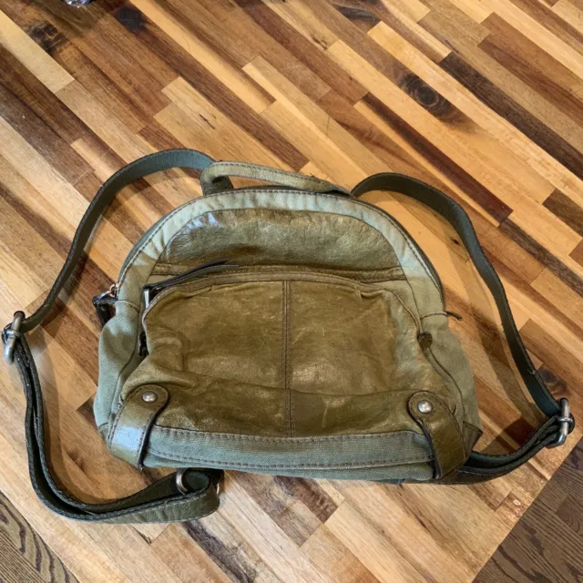 Fossil Leather Canvas Convertible Backpack Top Handle Satchel Bag Purse Handbag