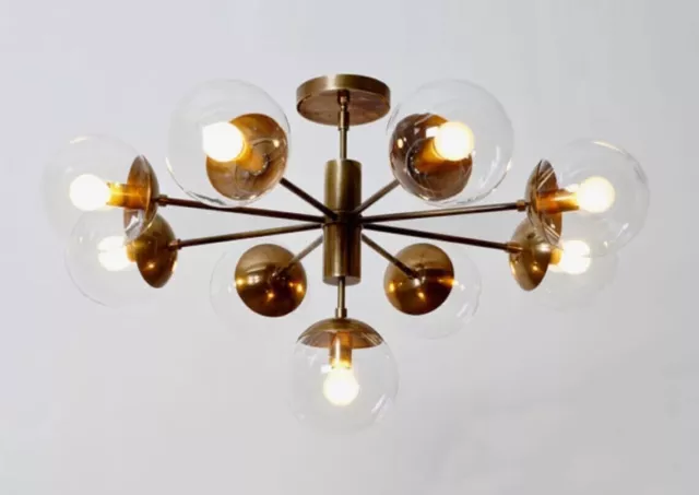 Gorgeous Mid Century Sputnik Chandelier 9 Light Modern in Raw Brass DECO SLAD