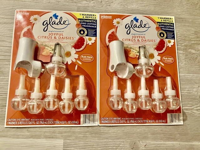 12 Glade Plugins Scented Oil Refills & 2 BONUS PLUG UNITS Joyful Citrus Daisies
