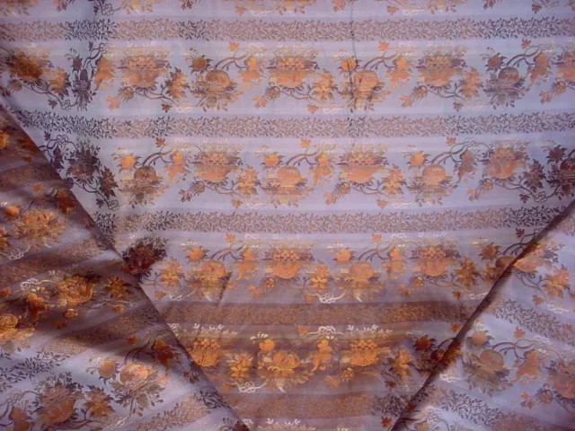 12Y Lee Jofa Metallic Blue Victorian Scroll Floral Silk Upholstery Fabric