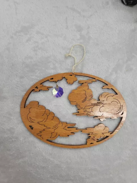 Wooden Lazer Cut Clouds Purple Opalescent Jewel Hanging Decor