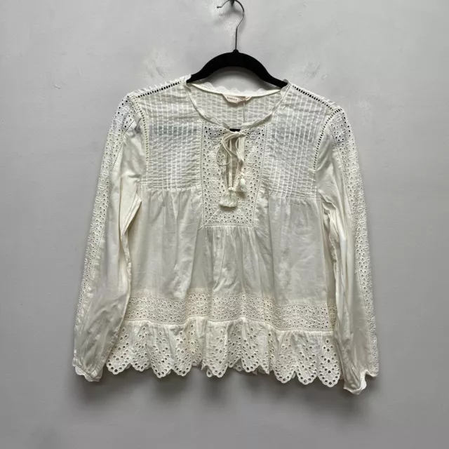 Rebecca Taylor Creamsicle Long Sleeve Eyelet Detail Cotton Voile Lace Top 4 $425