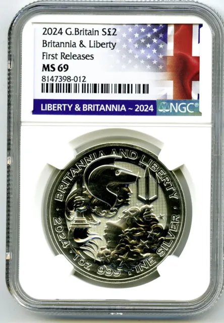 2024 S2£ Great Britain 1Oz Silver Ngc Ms69 Britannia & Liberty First Releases