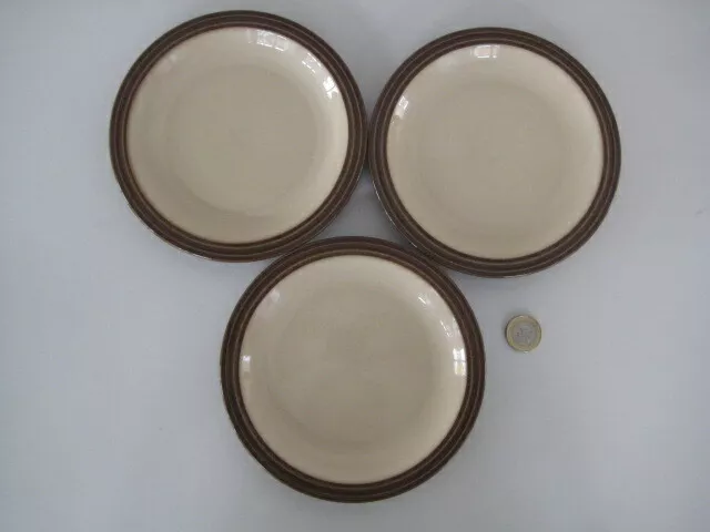 3x DENBY LANGLEY POTTERY PAMPAS BROWN & BEIGE TEA SIDE PLATE FROM DINNER SERVICE