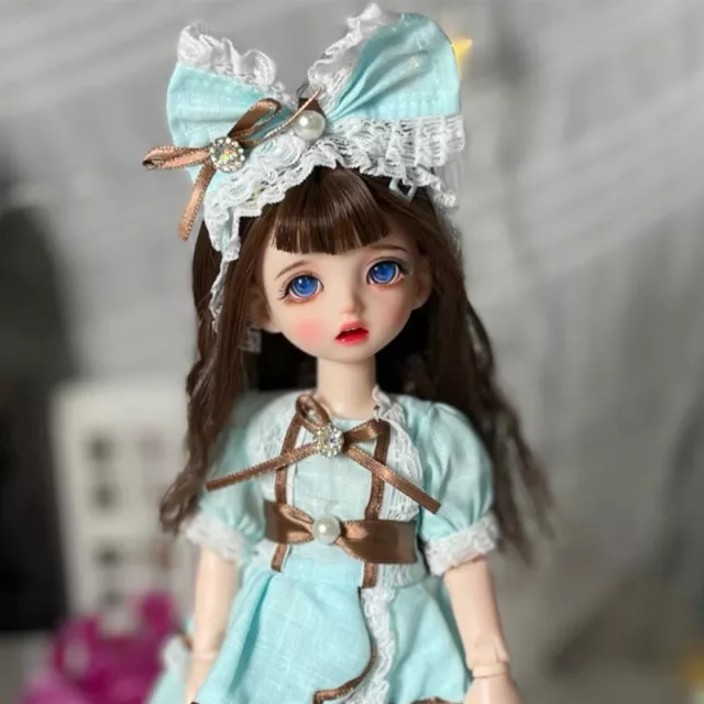 30cm BJD Doll 1/6 Ball Jointed Girls Full Set Light Blue Dress Brown Hair Eyes