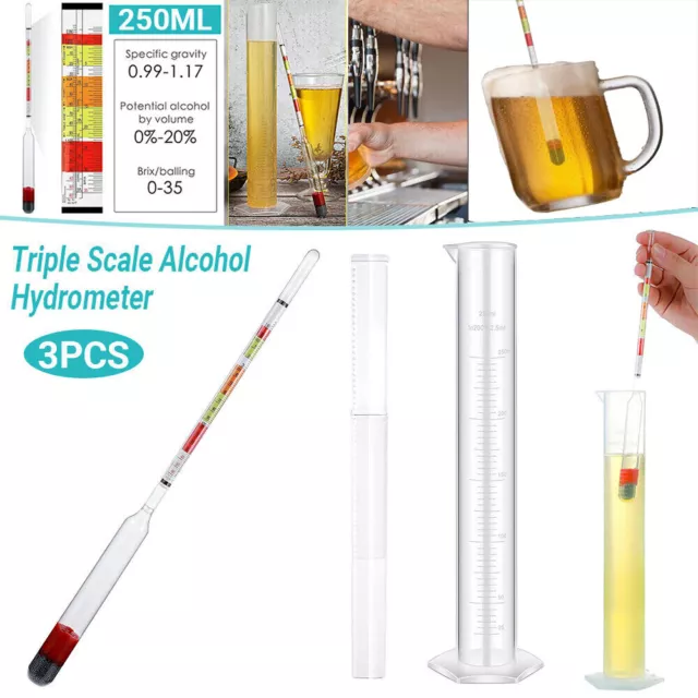 3/6PCS/Set/2Set for Home Brew Wine and Test Jar Alcohol Hydrometer Triple Scale