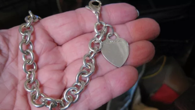 Authentic Tiffany & Co 925 Heart Tag Bracelet, 7.75", Just Polished