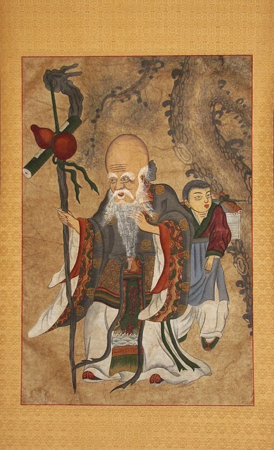 A Fine/Rare Korean Scroll Painting of the Star of Longevity (壽星長壽聖人圖)-19th C