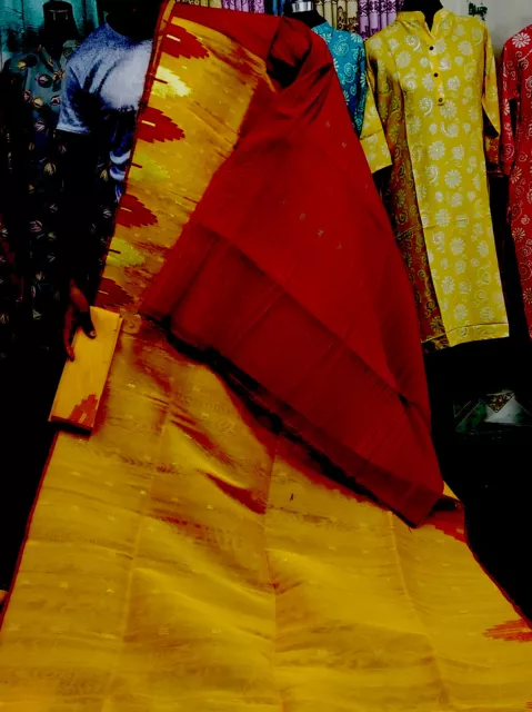 Pure Bangladeshi Handloom Half Silk Temple Par Dhakai Jamdani Saree With Blouse