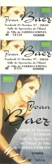 Ancien Billet Concert Vintage Joan Baez France 1990 Cadeau Ticket