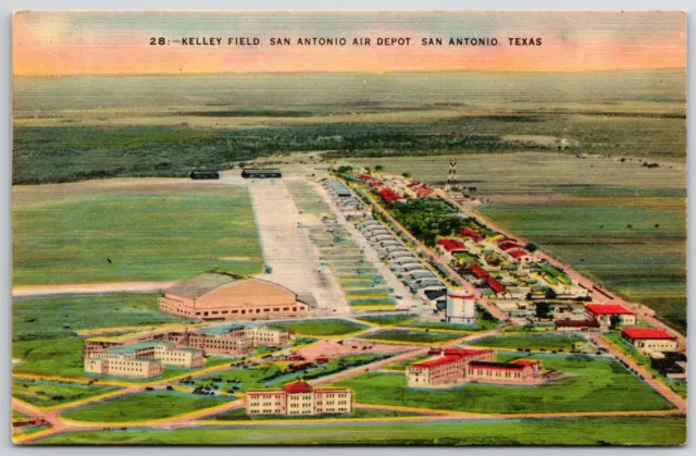 SAN ANTONIO AIR DEPOT, Texas TX   Aerial View KELLEY FIELD c1940s Linen Postcard