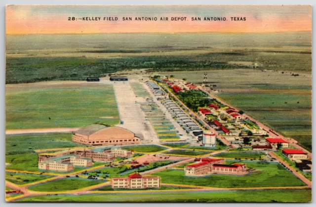 SAN ANTONIO AIR DEPOT, Texas TX   Aerial View KELLEY FIELD c1940s Linen Postcard
