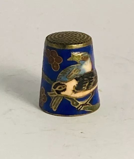 VINTAGE Cloisonne Thimble : Bird Floral Brass Enamel Pretty Sewing Gift (ref12)