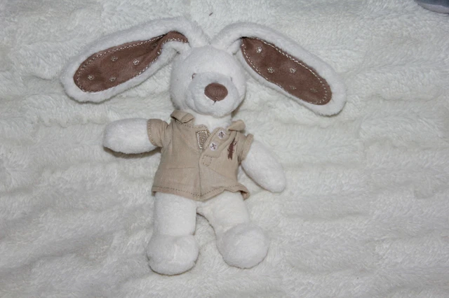 Doudou Pommette Lapin Blanc Marron Beige Etoile
