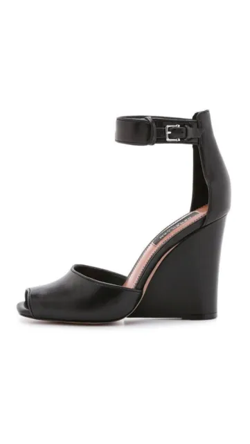 Derek Lam Nansen Too Peep Toe Black Leather Wedge Shoe Size 9
