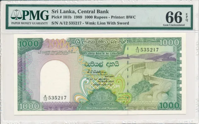 Central Bank Sri Lanka  1000 Rupees 1989  PMG  66EPQ