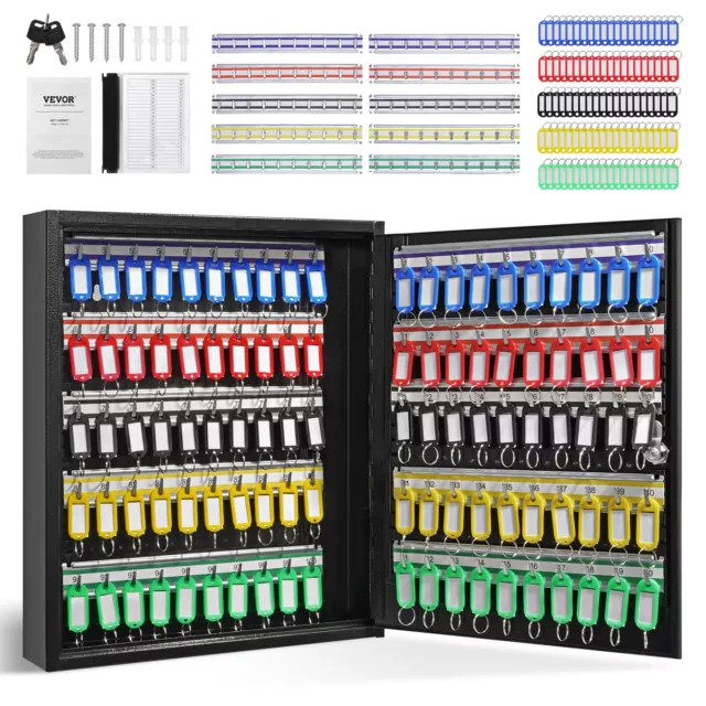 VEVOR 100-Key Cabinet Key Lock Box with Adjustable Racks & Colorful Key Tags