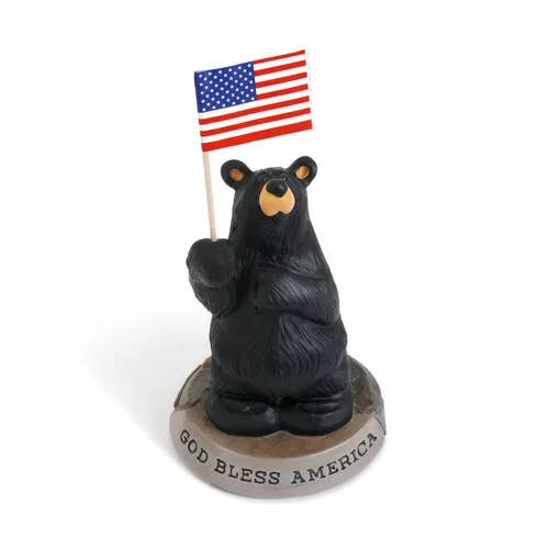 Black Bear holding American flag by Jeff Flemming "God bless " patriotic mini