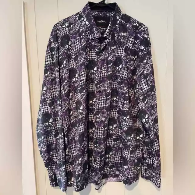 Maceoo Fibonacci SkullTooth Blue Collared Shirt, Men’s, 7/3XL, Purple Black