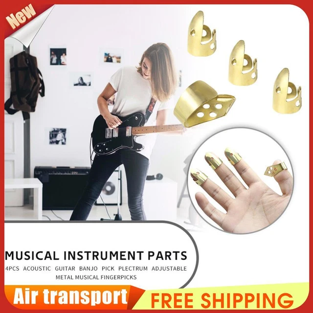 Adjustable 3 Finger Picks + 1 Thumb Pick Acoustic Guitar Banjo Pick (Gold) *Z