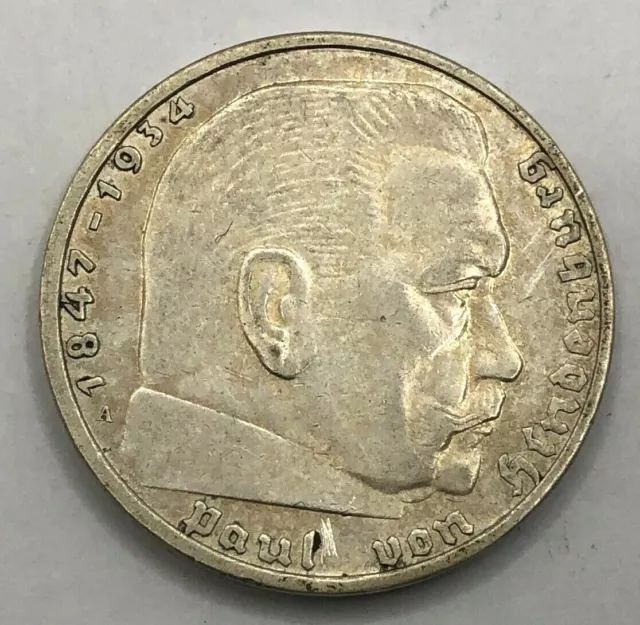 1939 A,  Third Reich 2 Reichsmark German silver coin