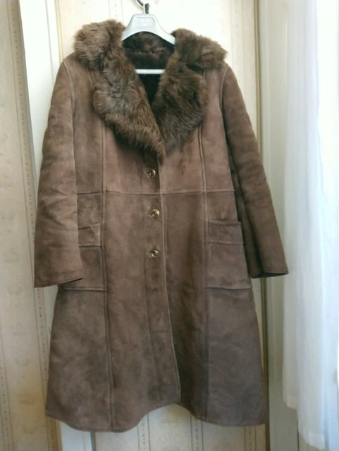Manteau En Mouton Retourné Avec Col En Renard écru - Taille 42 - Occasion Très Bon état