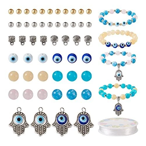 220pcs Evil Eye Bracelet Making Kit 8mm Evil Eye Lampwork Beads & Mixed