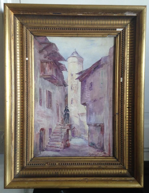 TABLEAU AQUARELLE SAINT Come Aveyron signé Girou de Buzareingues EUR
