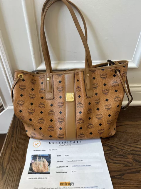 AUTHENTIC MCM Reversible Liz Shopper Tote Bag Visetos Monogram, Cognac, New