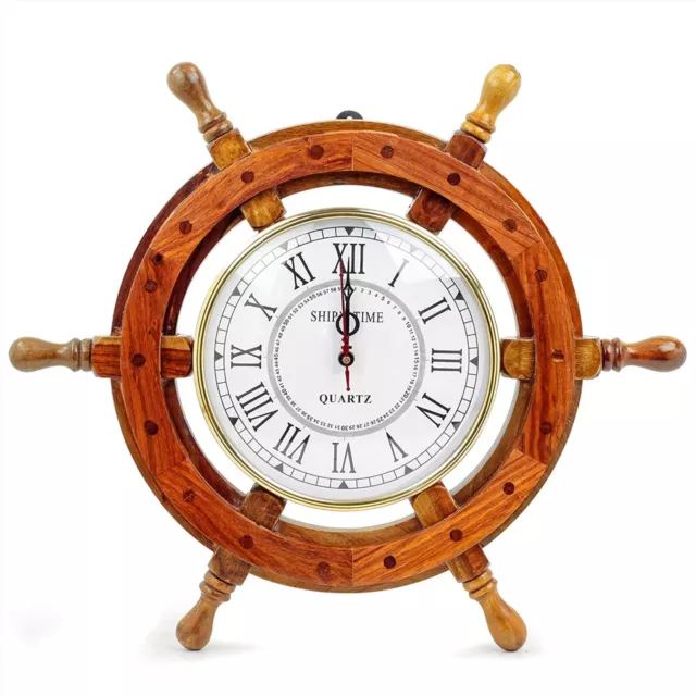 Nautical Wooden Wall Clock Ship Wheel wood clock Antique Vintage Hanging clock