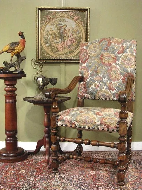 Vintage French Louis Xiii Style Armchair / Chair #2 ~ Finely Turned Details